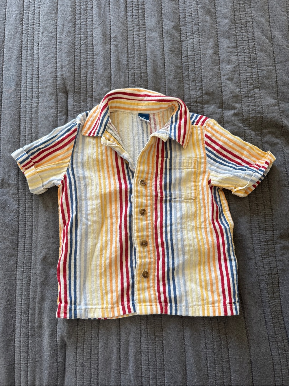 Old Navy Boys Short-Sleeve Button-Down Shirt in Yellow, Red & Blue Stripes